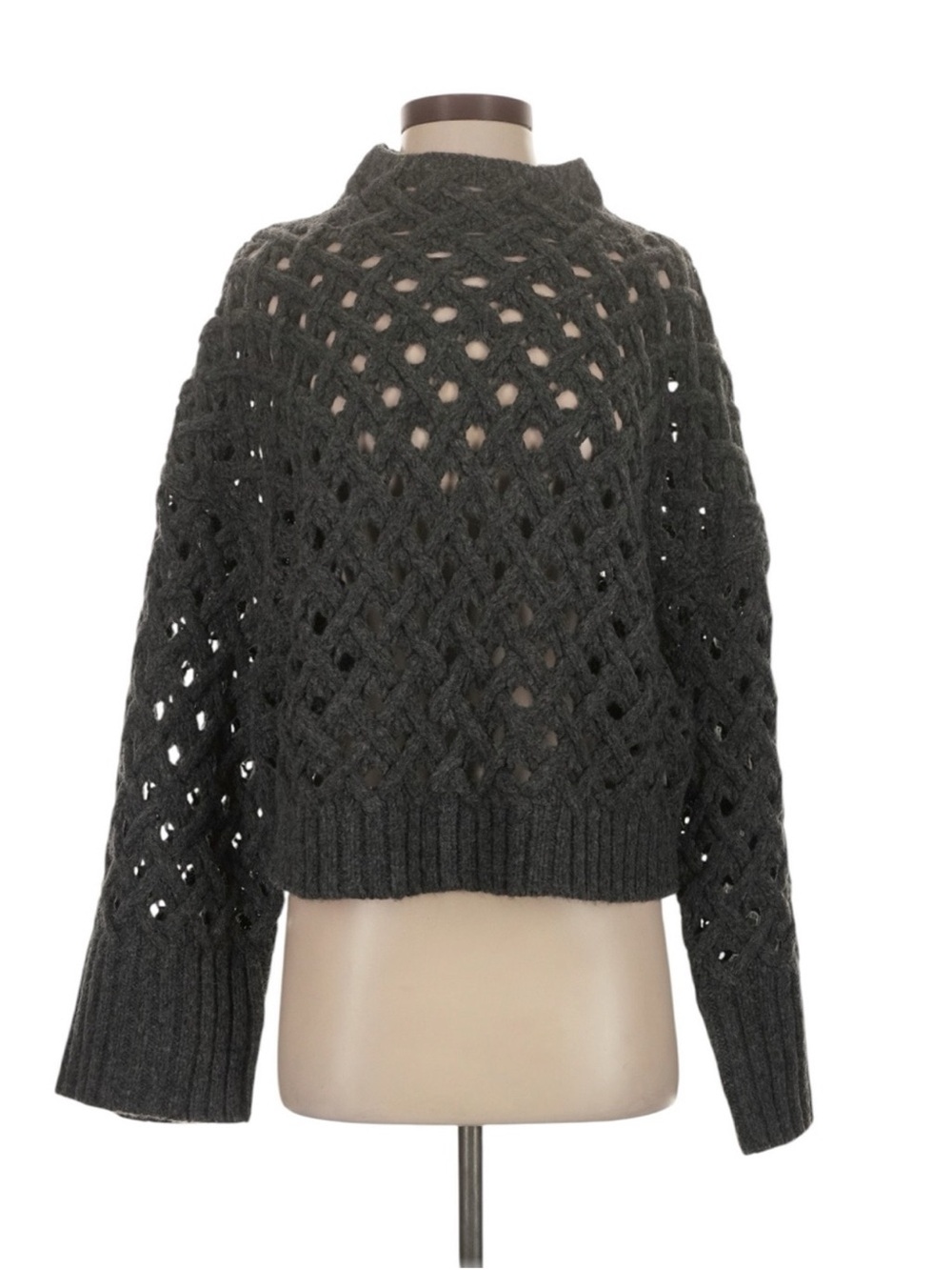 J. Crew Cross Cable Mockneck Sweater in Wool Blend M Charcoal Gray Wool Alpaca